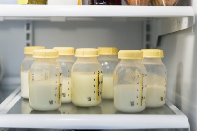 Jars of breast milk in the refrigerator