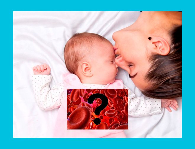 mother with newborn baby and red blood cells